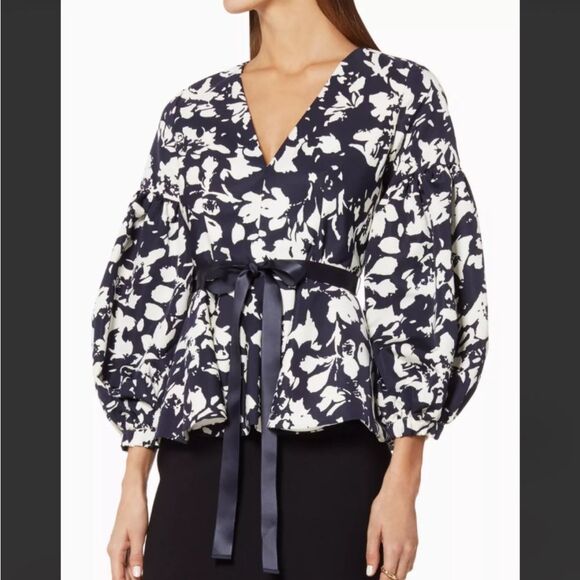 Alexis Black and White Boxy Graphic Blouse, L - Picture 1 of 14